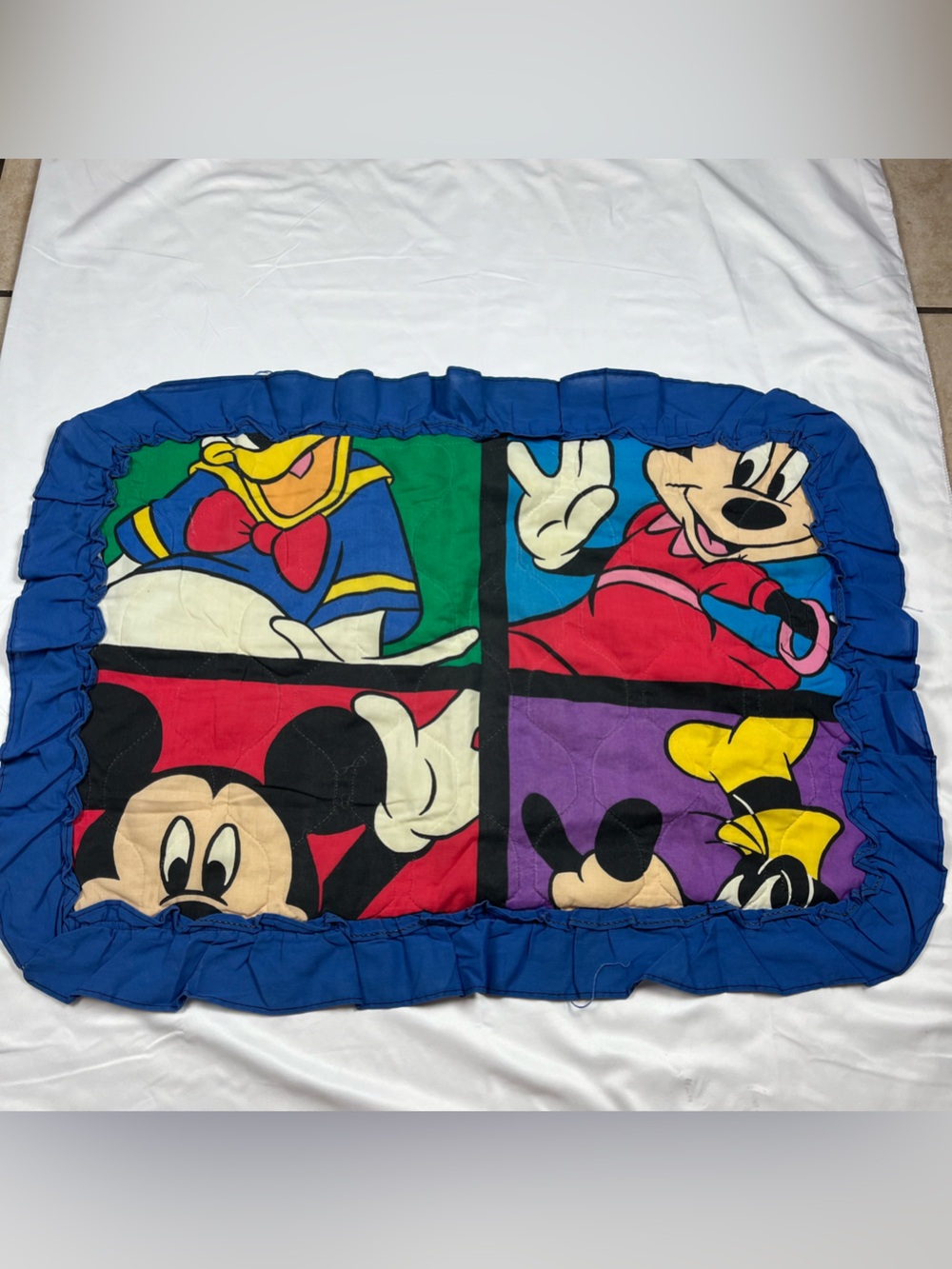 Vintage Disney Mickey Minnie Mouse Pillowcase Blue Cotton Kids Bedding 90s